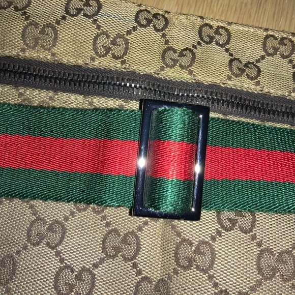 Authentic GUCCI GG Canvas Belt Waist Bag Fanny Pack Red and Green - Picture 8 of 16